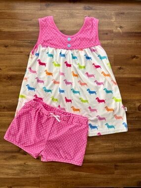 Jane & Jo Girls Luna Lounge Set Slinky Dog 12 Pink Polka Dot Shorts Loungewear
